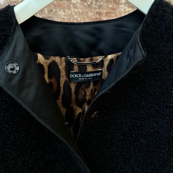 DOLCE & GABBANA - Black Wool/Mohair/Alpaca Coat with Leopard lining - Picture 5 of 16